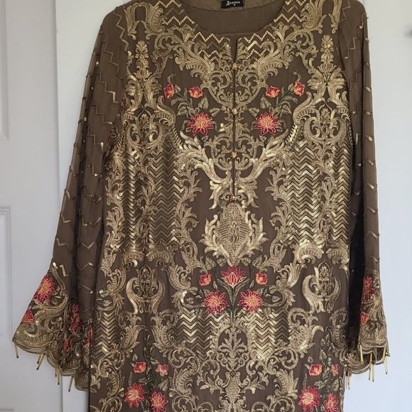 Beige and Gold Desi Suit - Picture 3 of 3